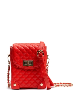 Quilted Twistlock Faux Leather Crossbody Bag 6630 RED